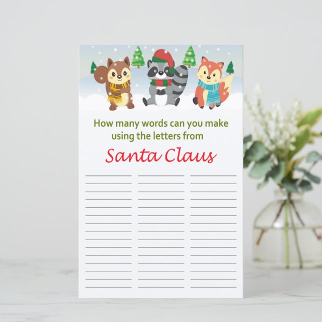 Lámina Cuántas palabras puedes hacer de Santa Claus (Anverso de pie)