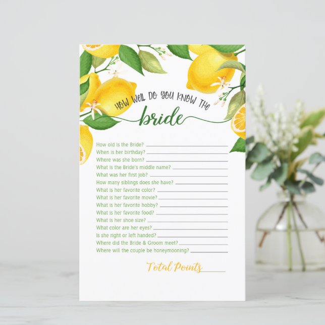 Lámina ¿Cuánto Conoces a la Novia - Limón (Anverso de pie)