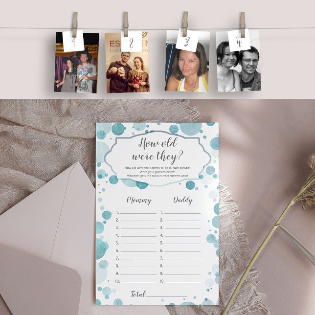 Lámina ¿Cuántos años tenía Mamá Papá Foto Challenge Baby  (How old were they?)