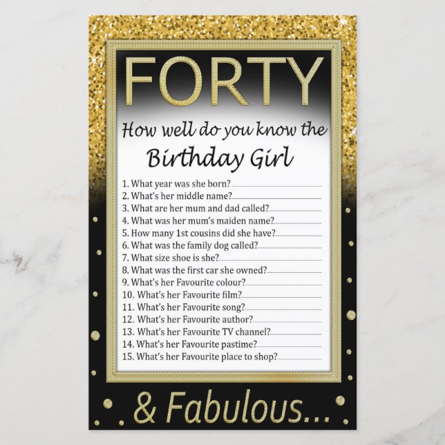 Lámina Cuarenta ¿Qué tan bien conoces al chica de cumplea (Anverso)