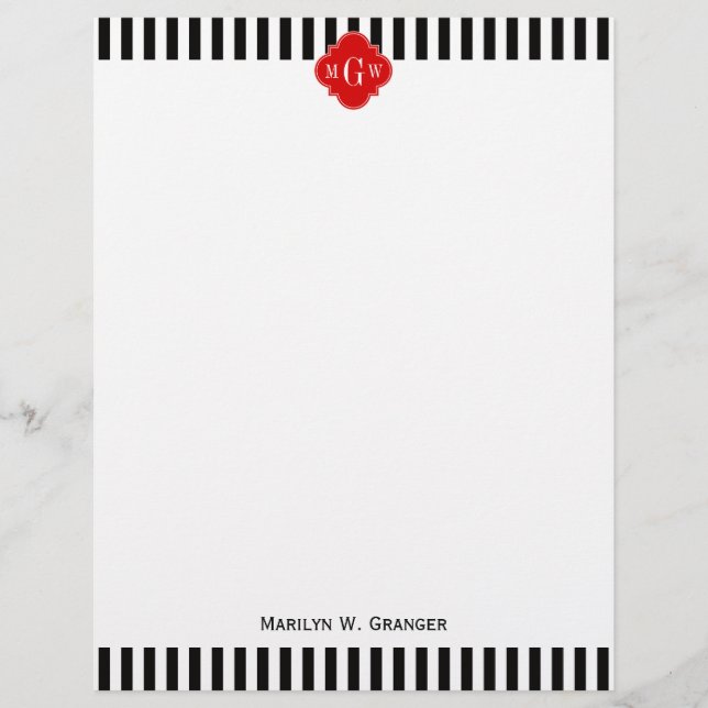 Lámina Cuatrefoil rojo de banda blanca negra 3 monograma (Anverso)