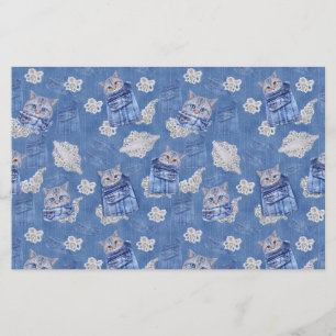 Lámina Cubos de Denim Jean, gatitos y encaje