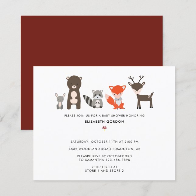 Lámina Cuesta de animales forestales Baby Shower de Woodl (Anverso / Reverso)