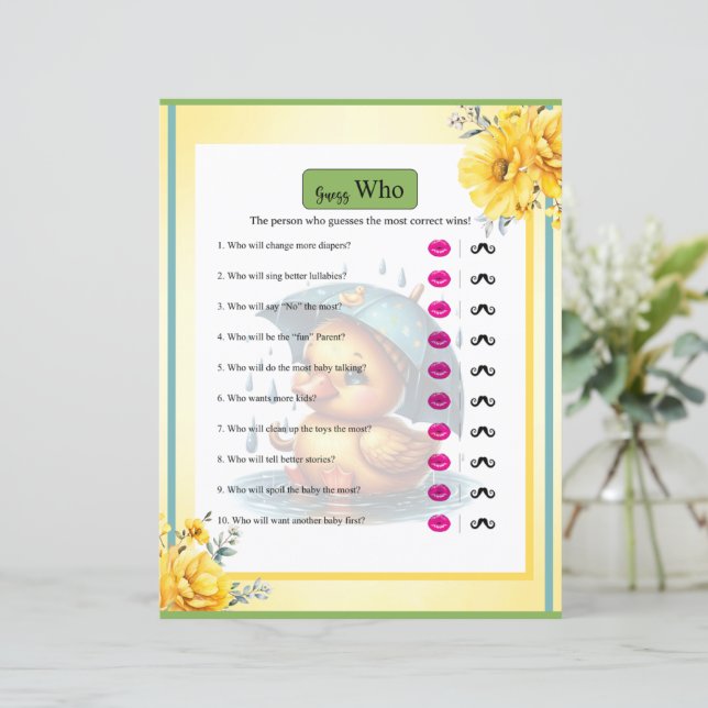 Lámina Cuesta de goma Duck Baby Shower Adivina quién jueg (Anverso de pie)