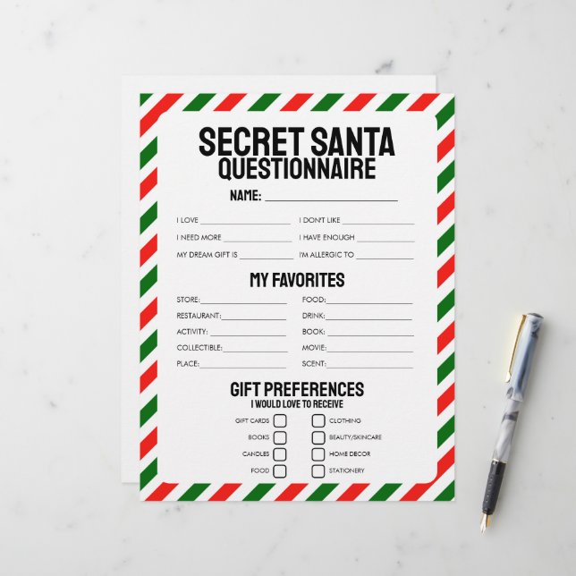 Lámina Cuestionario secreto de regalo de Santa Claus (Anverso/Reverso In Situ)