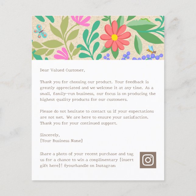 Lámina Cuidada Naturaleza Floral Gracias Por Su Compra (Reverso)