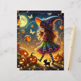 Lámina Cuidada Whimsical Witch Halloween Tiras de calabaz