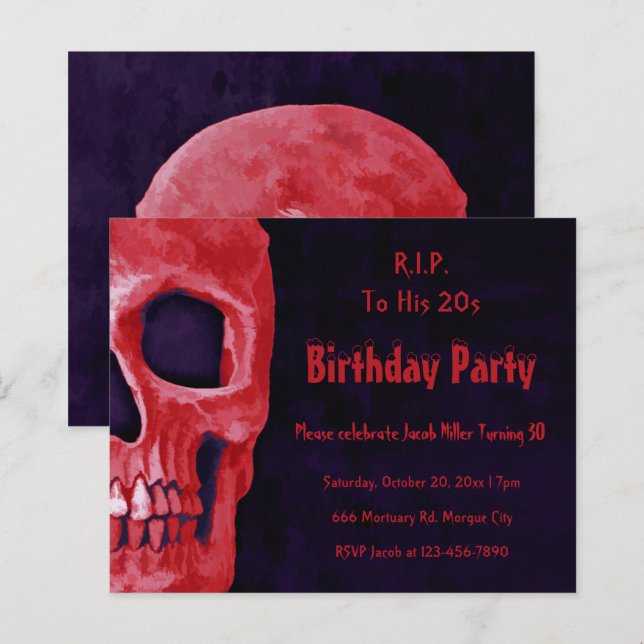 Lámina Cumpleaños de la Calavera Roja Gótica en su presup (Anverso / Reverso)