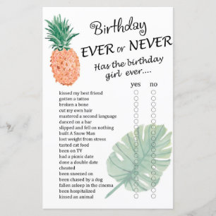 Lámina Cumpleaños de la piña o nunca juego