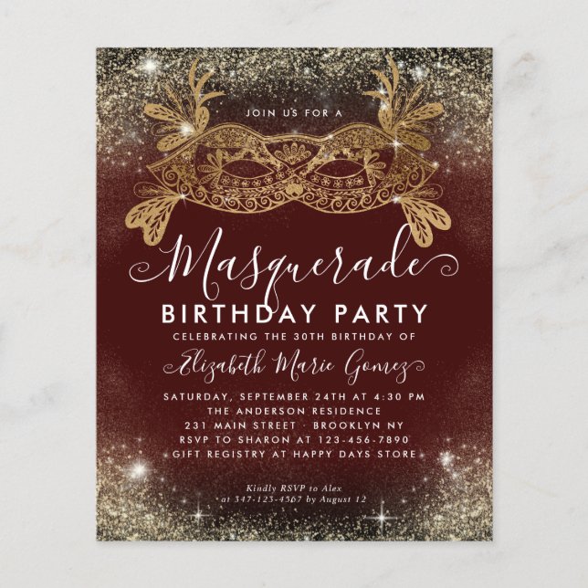 Lámina Cumpleaños de la Purpurina de oro de Borgoña (Anverso)