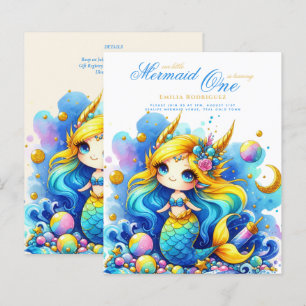Lámina Cumpleaños de Sirena 1 año o EDITAR EDAD Verde azu