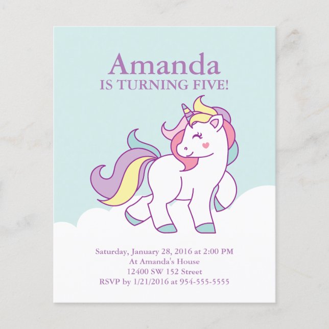 Lámina Cumpleaños del CHICA Pastel de Unicornio Mágico Pr (Anverso)