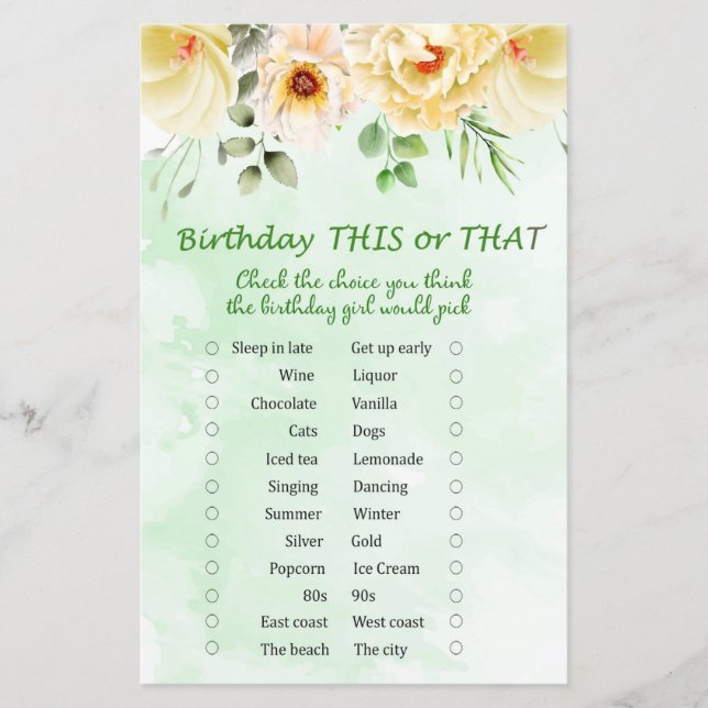 Lámina Cumpleaños Floral Este o Aquel Juego (Anverso)