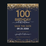 Lámina Cumpleaños número 100 Save the Date Budget Invitac<br><div class="desc">Elegante purpurina de oro de Faux con brillantes notas de confeti en el borde superior e inferior. Todo el texto es ajustable y fácil de cambiar para sus propias necesidades fiestas. Gran diseño elegante de plantillas de 100 años.</div>