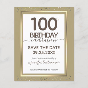 Lámina Cumpleaños número 100 Save the Date Budget Invitac
