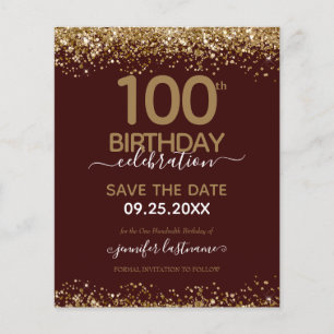 Lámina Cumpleaños número 100 Save the Date Budget Invitac
