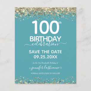 Lámina Cumpleaños número 100 Save the Date Budget Invitac