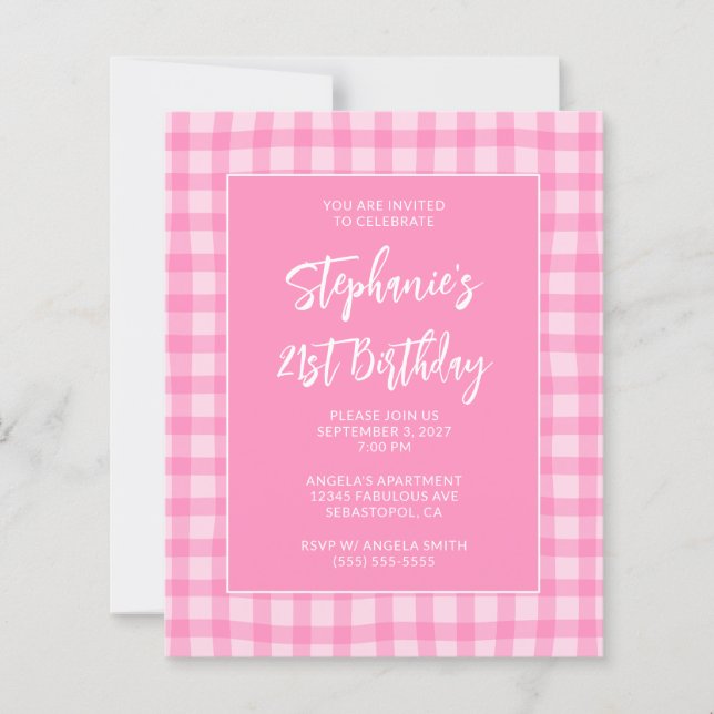 Lámina Cumpleaños número 21 con gingham rosa ondulado de  (Anverso)