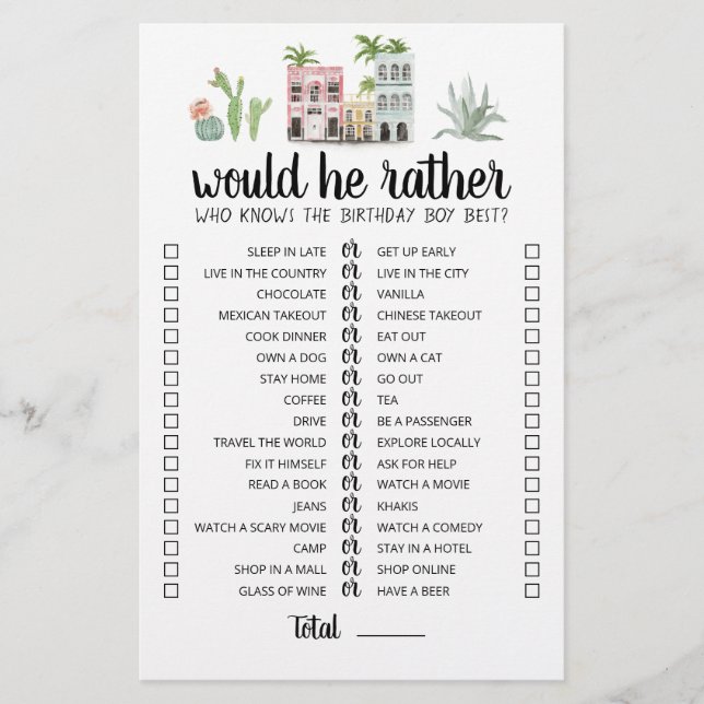 Lámina Cumpleaños Preferiría un juego editable (Anverso)