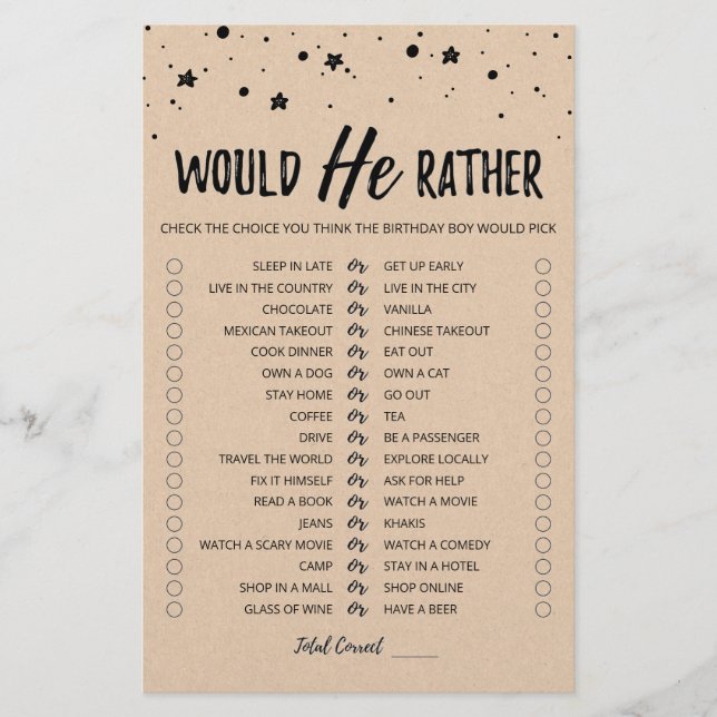 Lámina Cumpleaños Preferiría un juego editable (Anverso)