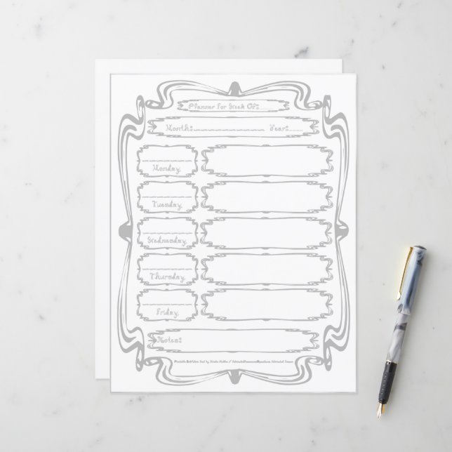 Lámina Curly Bracket Silver Fabric Font 5 Weekday Planner (Anverso/Reverso In Situ)