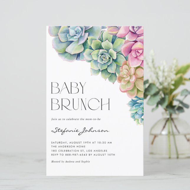 Lámina Curso de agua Suculentas Invitación a Baby Brunch (Anverso de pie)