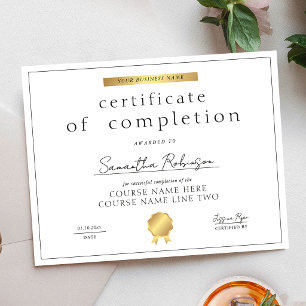 Lámina Curso de Certificado de Finalización de Oro Falso