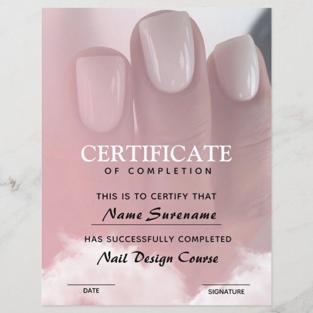 Lámina Curso de Nail de Certificado de Finalización (Anverso)