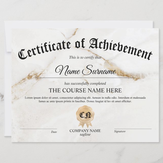Lámina Curso de Premio Certificado de Logro (Anverso)