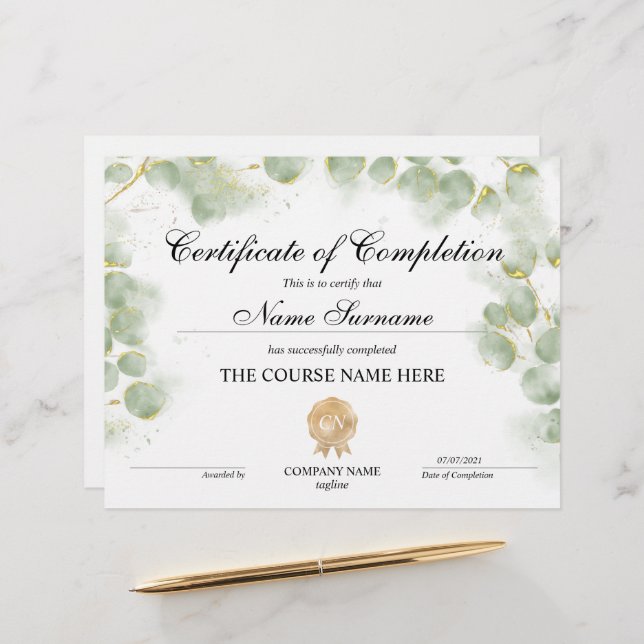 Lámina Curso de Premio de Certificación de Finalización d (Anverso/Reverso In Situ)