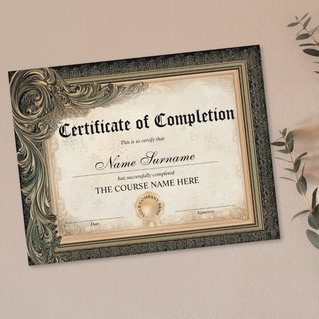 Lámina Curso de Premio de Certificación de Finalización V (vintage golden frame certificate of completion)