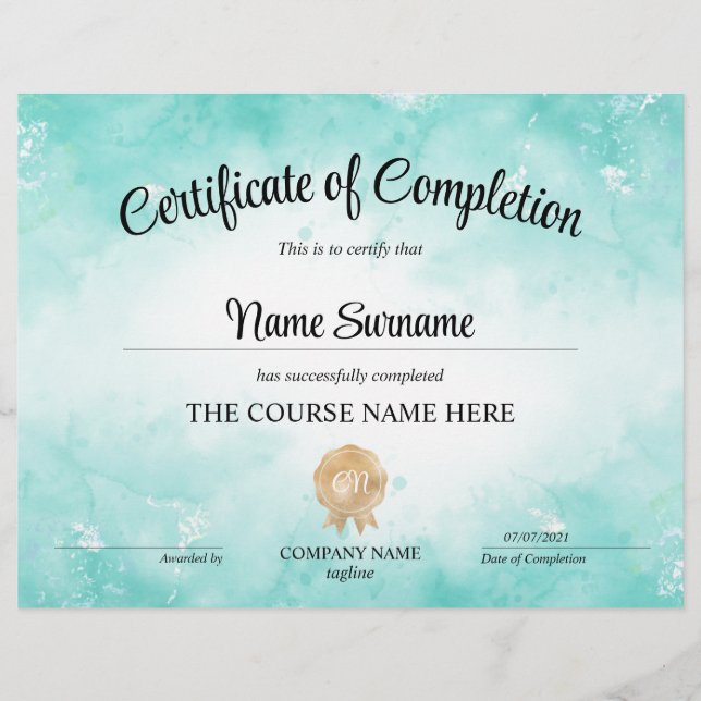 Lámina Curso de Premio de Certificado de Finalización Mod (Anverso)