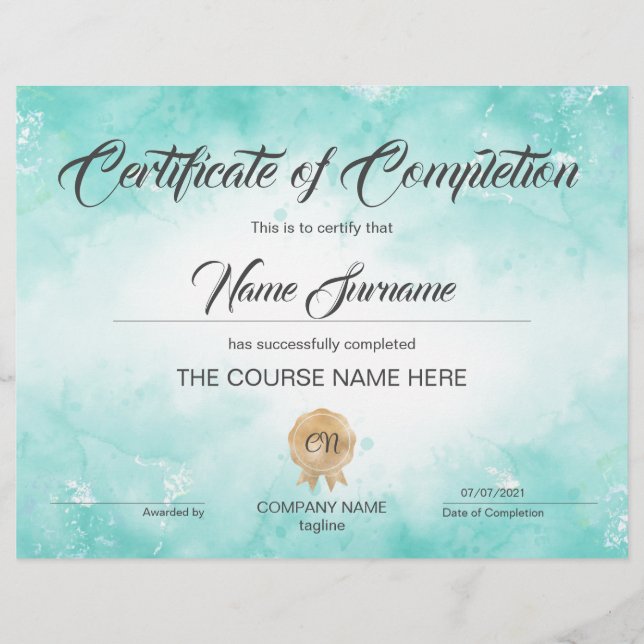 Lámina Curso de Premio de Certificado de Finalización Mod (Anverso)