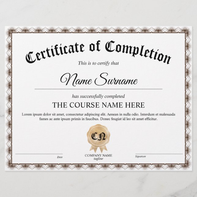 Lámina Curso de Premio de Certificado de Participación (Anverso)