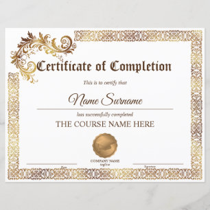 Lámina Curso de Premio de Certificado de Terminación de D