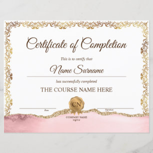 Lámina Curso de Premio de Certificado de Terminación de D
