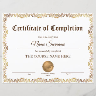 Lámina Curso de Premio de Certificado de Terminación de D