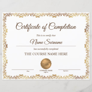 Lámina Curso de Premio de Certificado de Terminación de D