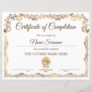 Lámina Curso de Premio de Certificado de Terminación de D