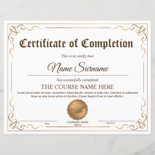 Lámina Curso de Premio de Certificado de Terminación de D