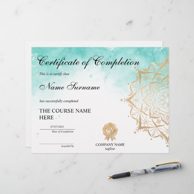 Lámina Curso de Premio Yoga Lotus Certificado de Finaliza (Anverso/Reverso In Situ)