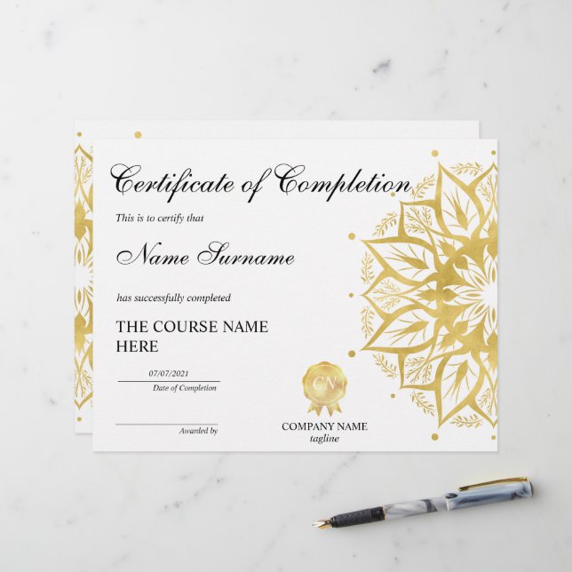 Lámina Curso de Premio Yoga Lotus Certificado de Finaliza (Anverso/Reverso In Situ)