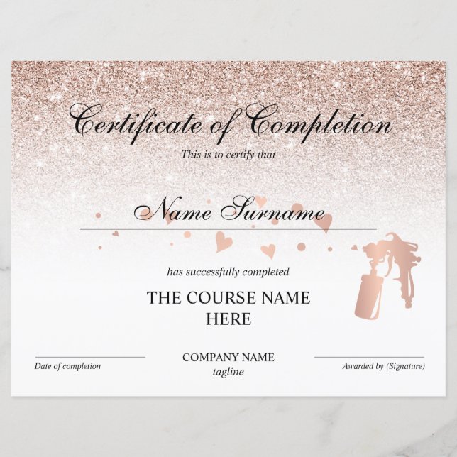 Lámina Curso de Tans de Spray Award Certificado de Finali (Anverso)