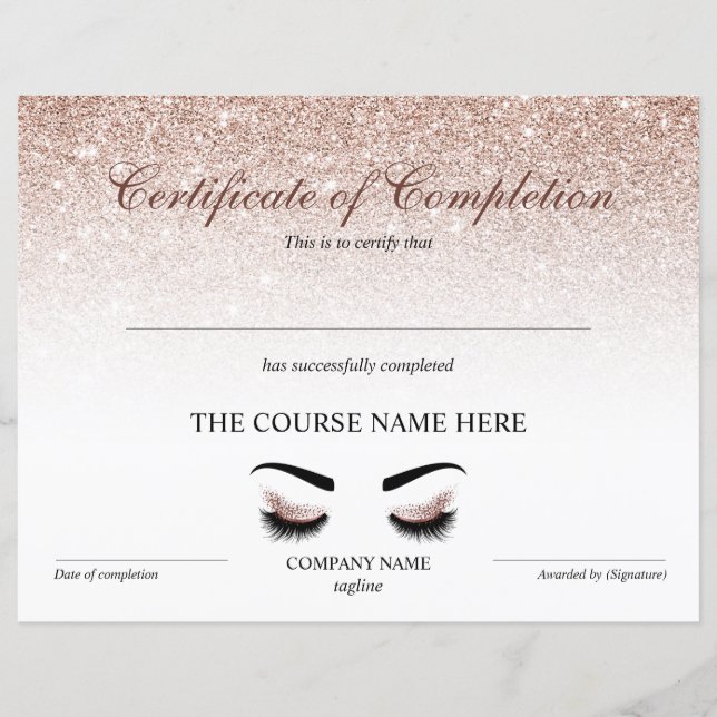Lámina Curso Lash de Brows de Certificado de Finalización (Anverso)