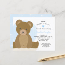 Curte Teddy Bear Blue Heart Boy Invitación de Baby