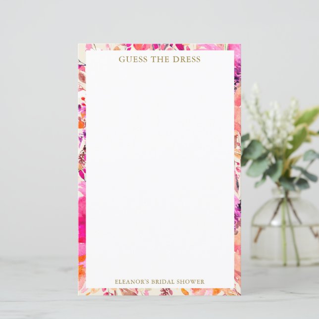 Lámina Custom Pink Floral Guess the Dress Bridal Game (Anverso de pie)