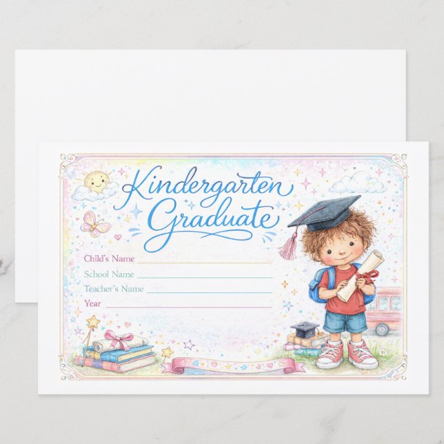 Lámina Customizable Kindergarten Graduate Certificate  (Anverso / Reverso)