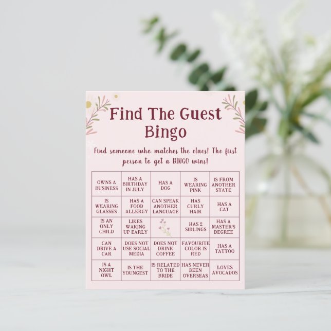 Lámina Customized Boho Floral Find The Guest Bingo Game  (Anverso de pie)