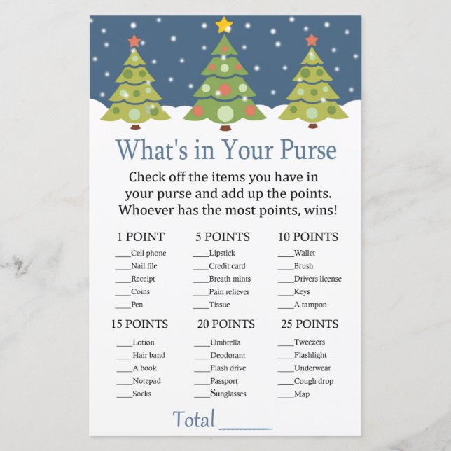 Lámina Cute Árbol de Navidad ¿Qué hay en tu bolso? (Anverso)