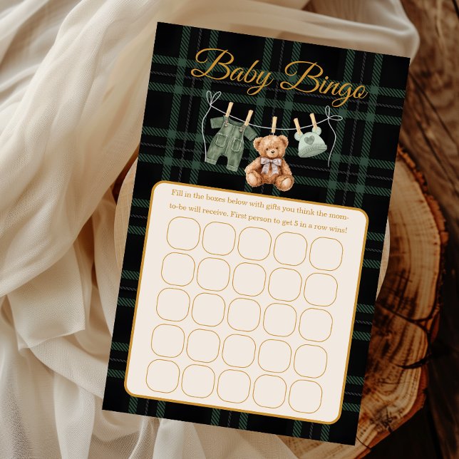 Lámina Cute Bear Forest Plaid Baby Shower Bingo Game (Subido por el creador)